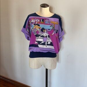 Purchased in Rome. Sz L Very cute fitting Graphic Vintage Blouse